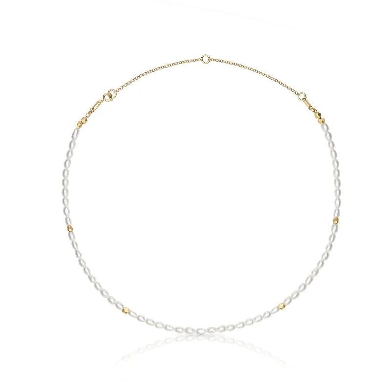 rose gold initial pendant necklace Macarelleta 18K Gold Plated Necklace w. Pearls