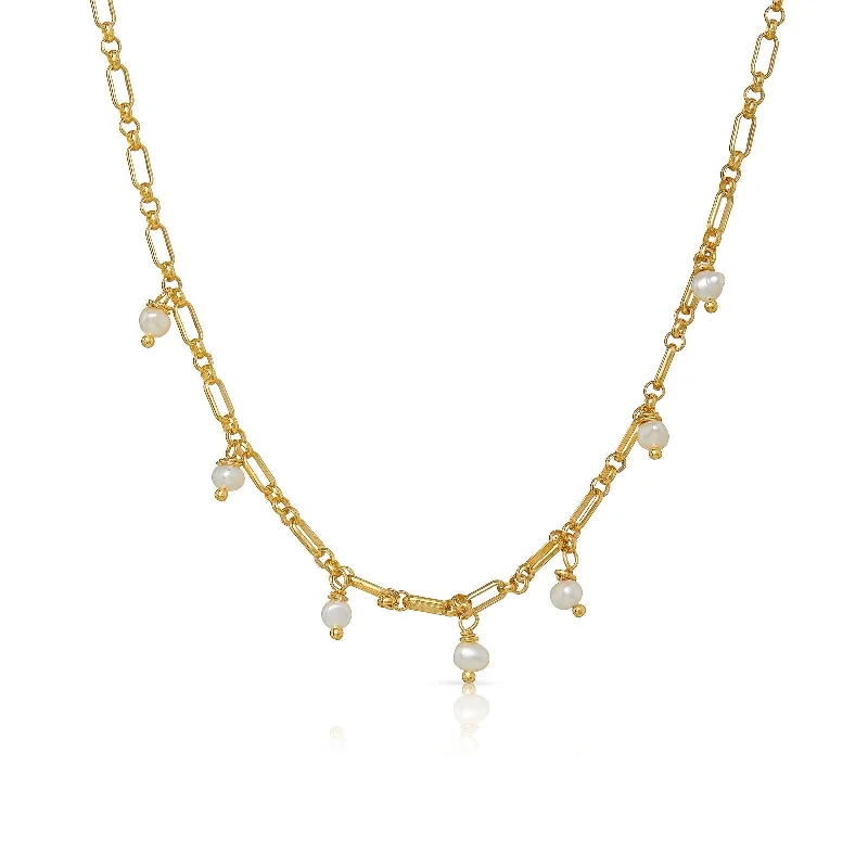 classic diamond solitaire earrings Marilia 18K Gold Plated Necklace w. Pearls