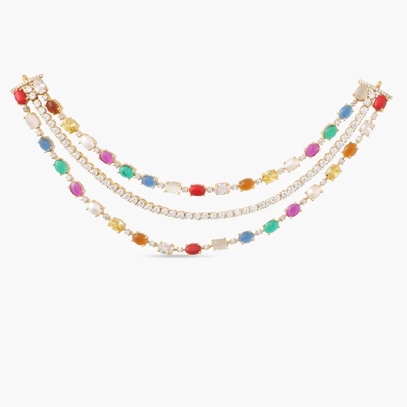 gold bar earrings minimalist Navaratna and CZ Layered Silver Necklace