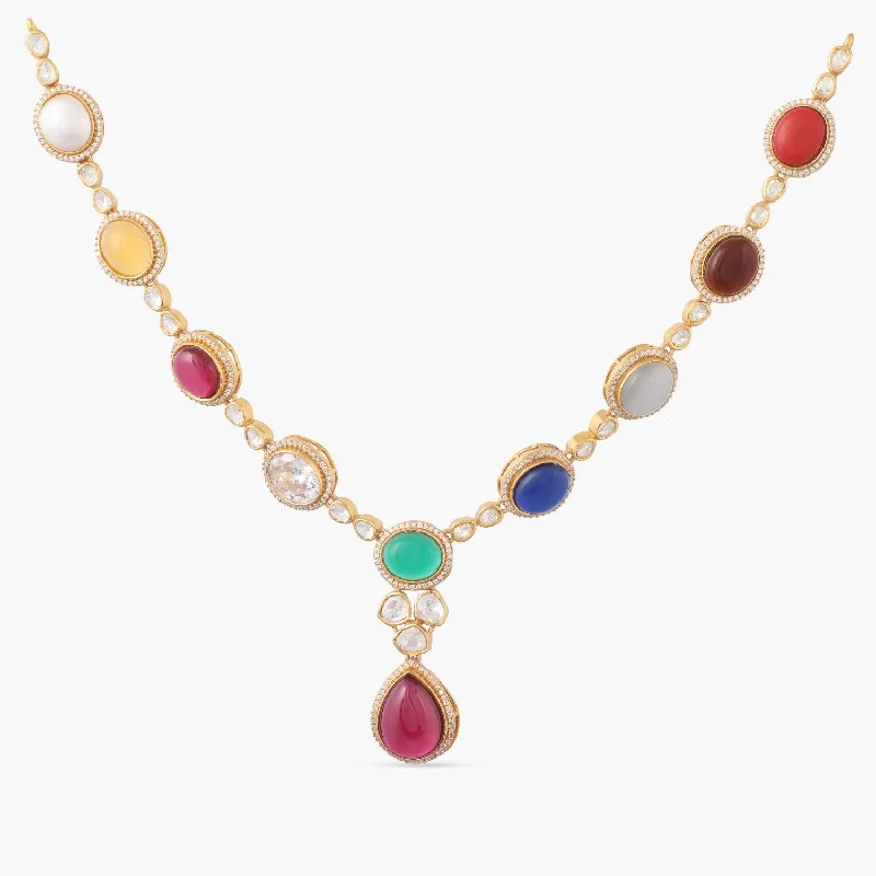 unique gemstone necklace handmade Navaratna and Moissanites Brilliance Silver Necklace