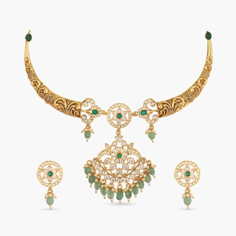 modern baguette diamond ring Nidhi Nakshi Antique Silver Hasli Necklace Set