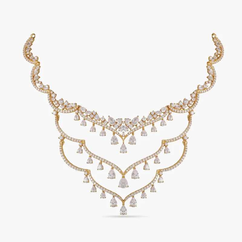 silver lotus flower earrings Nipuna CZ Statement Silver Necklace Set