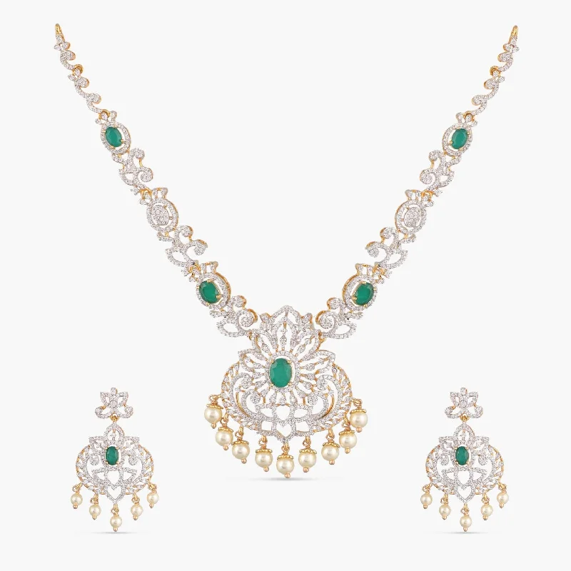 celestial moon and star bracelet Niraj CZ Silver Necklace Set
