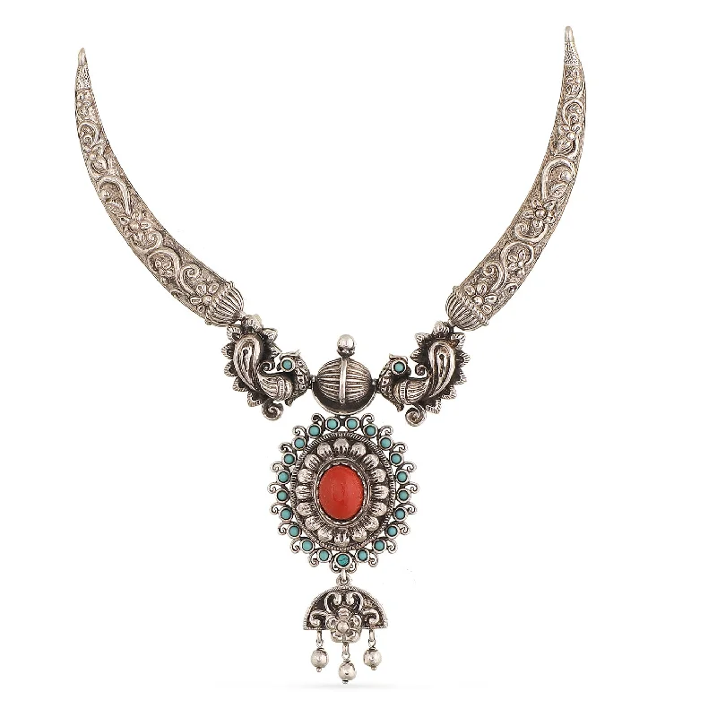 sapphire princess cut ring Okya Tribal Silver Hasli Necklace