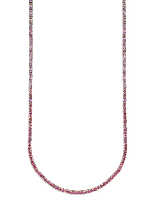 minimalist threader earrings gold Ombre Pink Sapphire Yellow Gold Tennis Necklace