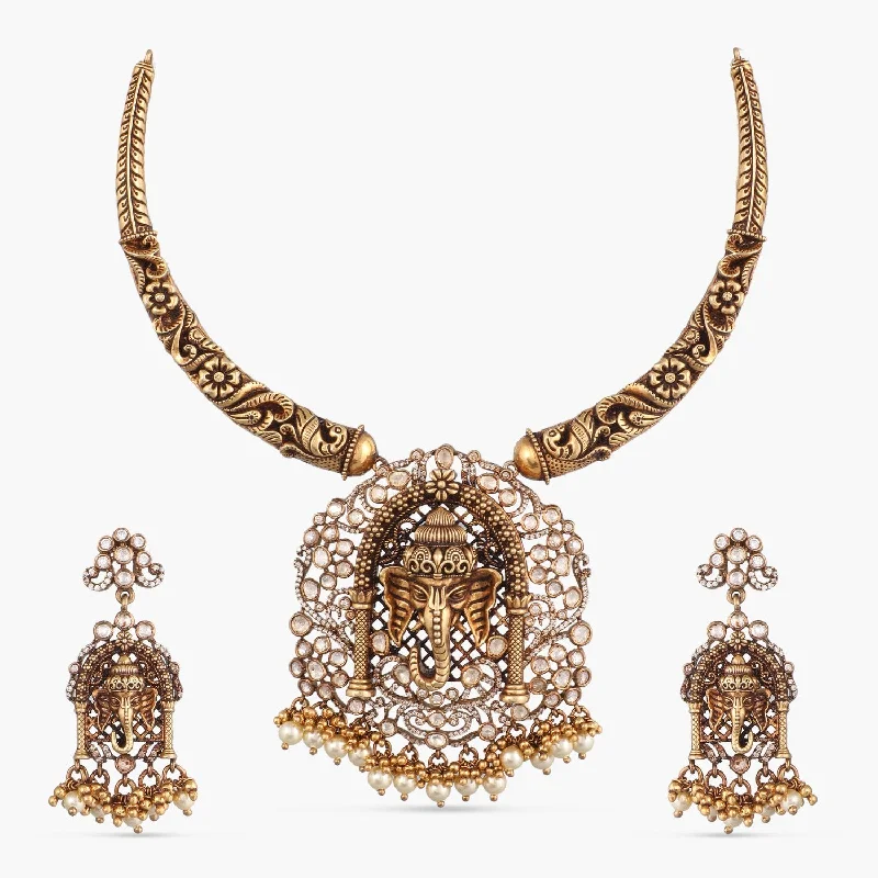 unique diamond eternity band Omkara Moissanite Silver Hasli Necklace Set
