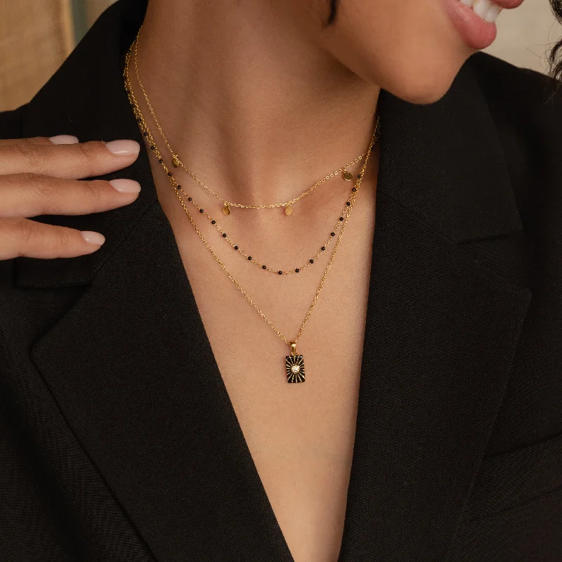 classic diamond hoop earrings Onyx Necklace Set