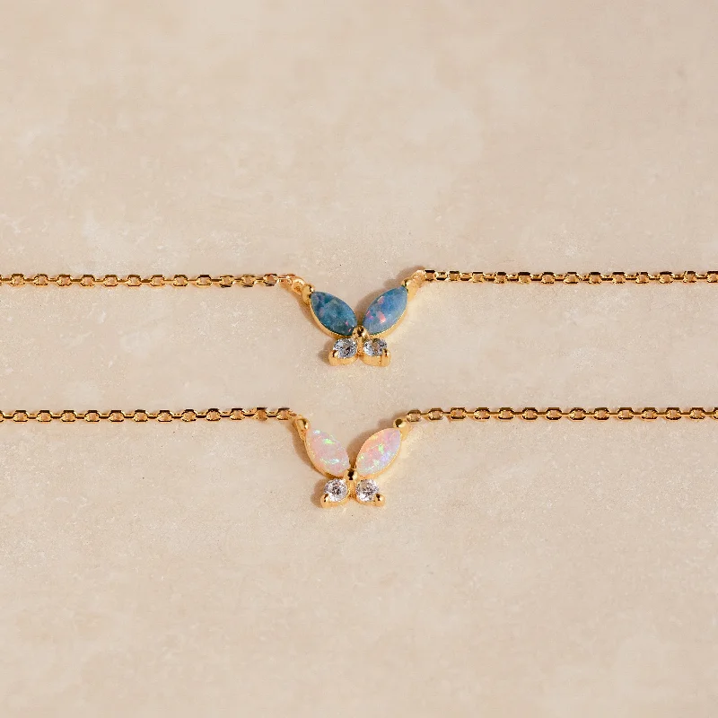 solid gold disc charm bracelet Opal Butterfly Necklace Set