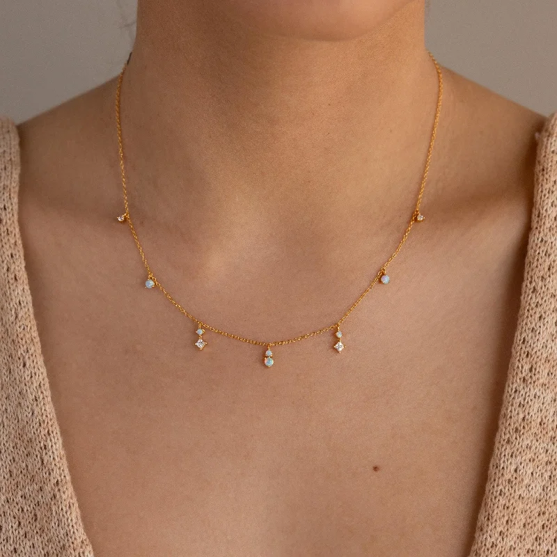 hammered gold signet ring Opal Diamond Station Necklace