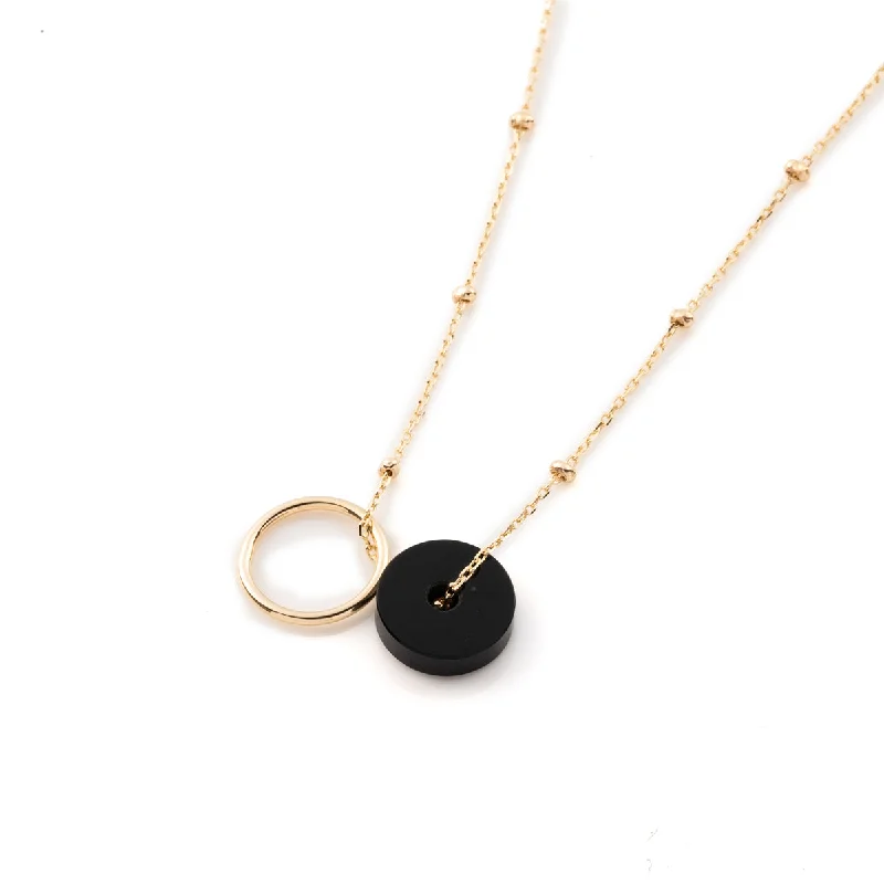 classic gold cuff bracelet "Orbital" Onyx Stud Chain Necklace