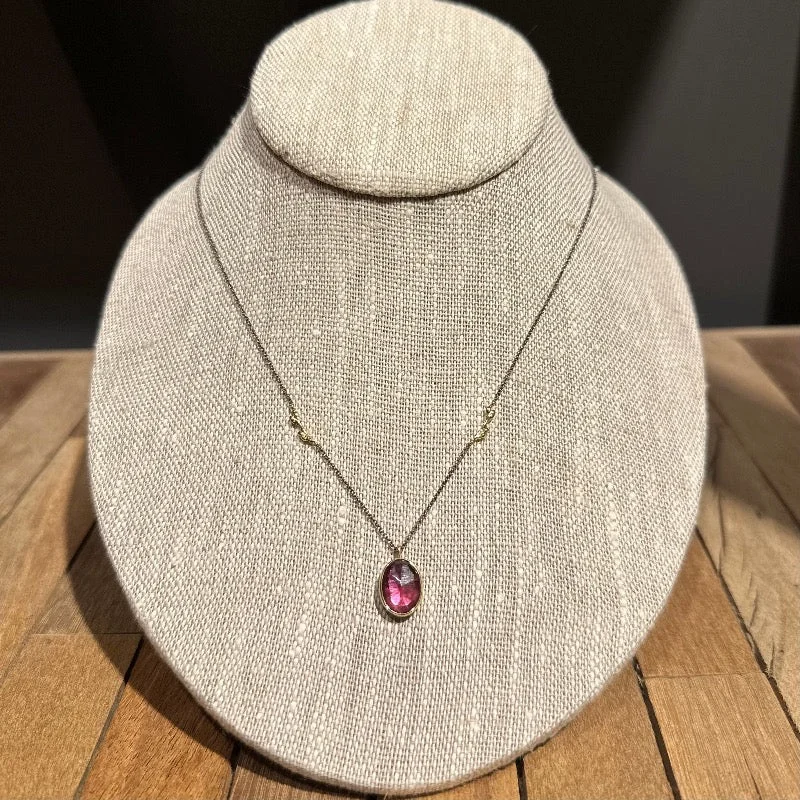 natural turquoise ring handmade Oval Faceted Rhodolite Garnet Necklace with Gold Branches