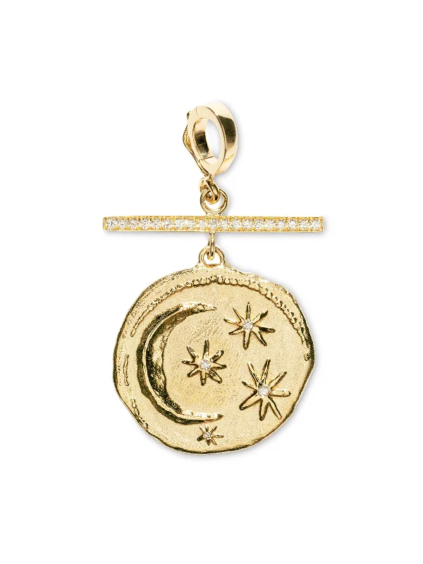 luxury diamond anniversary band Pavé Diamond Bar Small Cosmic Coin Yellow Gold Charm