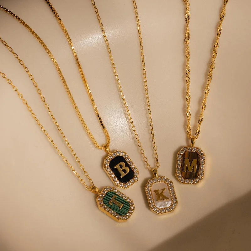 emerald-cut aquamarine necklace Pave Gemstone Initial Necklace