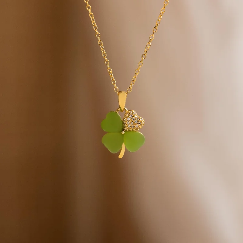 dainty heart charm necklace Pave Jade Clover Necklace
