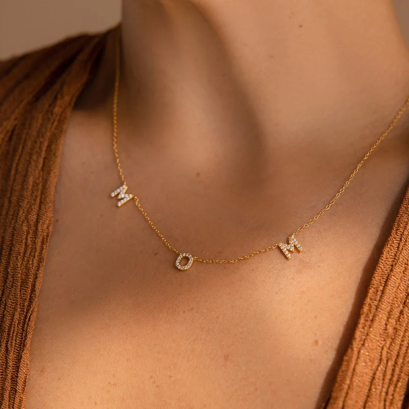 silver anklet with charms Pave Mom Necklace
