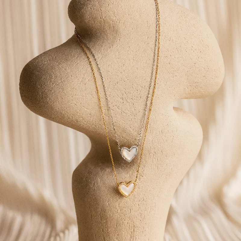 bold statement cuff bracelet Pave Mother of Pearl Heart Necklace
