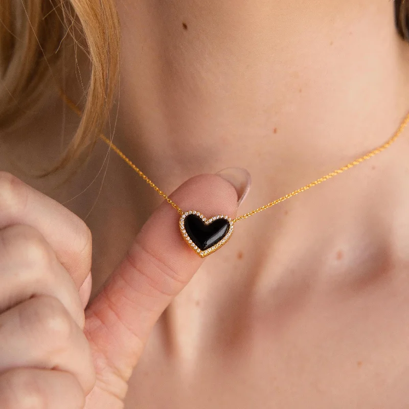 luxury emerald ring platinum Pave Onyx Puff Heart Necklace