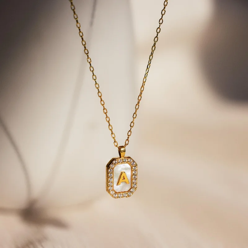 personalized couple’s bracelet engraved Pave Pearl Initial Necklace