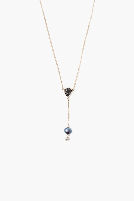 silver Celtic knot necklace Peacock Pearl Mix Black Diamond Slice "Y" Shaped Necklace