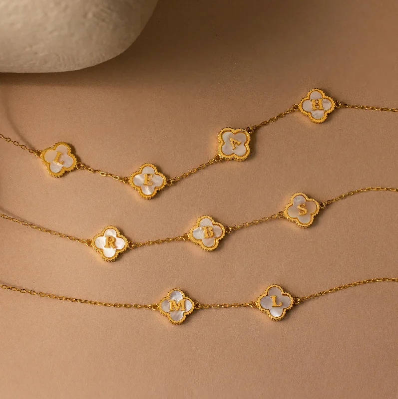 waterproof beach anklet stainless steel Pearl Clover Letter Necklace