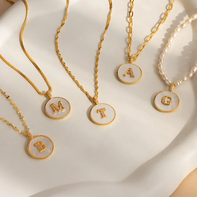 tiny opal stud earrings Pearl Initial Disc Necklace