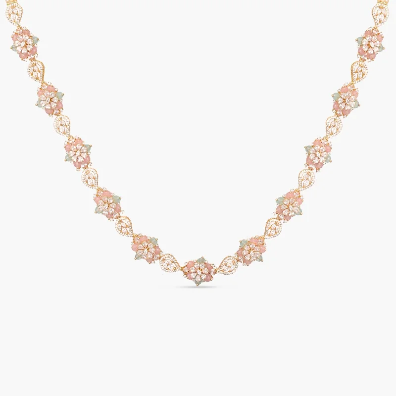 dainty gemstone drop earrings Petal Floral CZ Silver Long Necklace