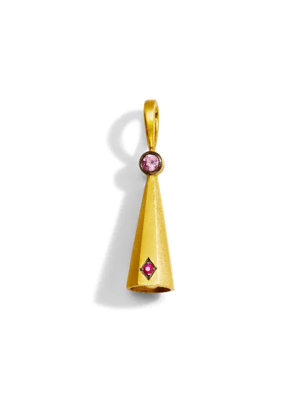 black spinel ring men Pink Sapphire Celebration Bell Yellow Gold Charm