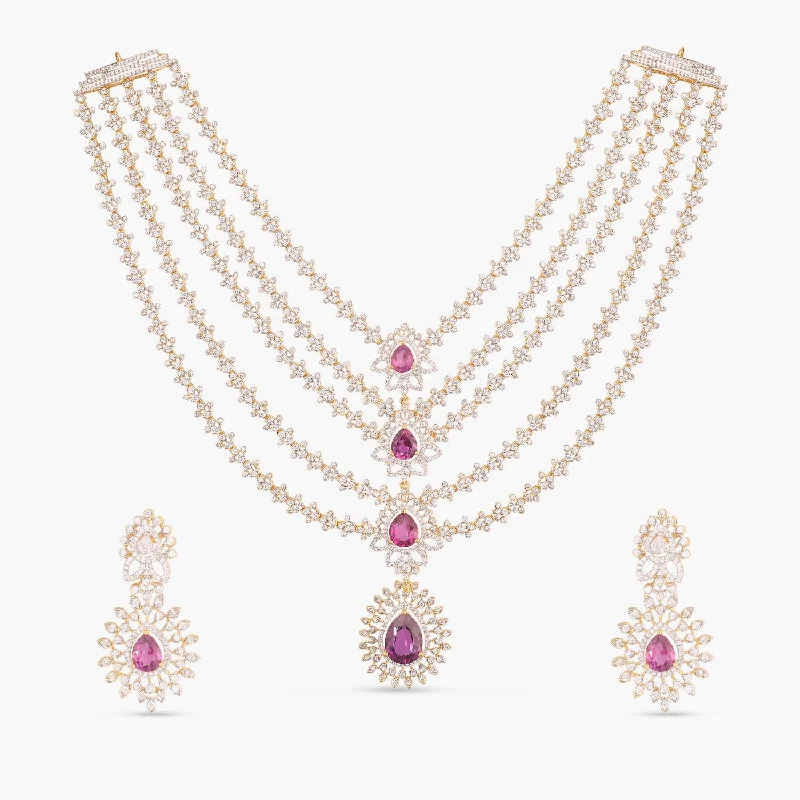 custom engraved infinity necklace Pink Serenity Multi-Layered Silver CZ Necklace Set