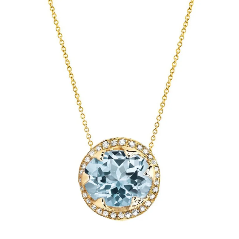 handcrafted silver cross pendant Queen Oval Aquamarine Necklace with Full Pavé Diamond Halo