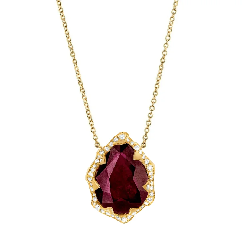 birthstone stacking rings set Queen Water Drop Natural Ruby Necklace with Full Pavé Halo