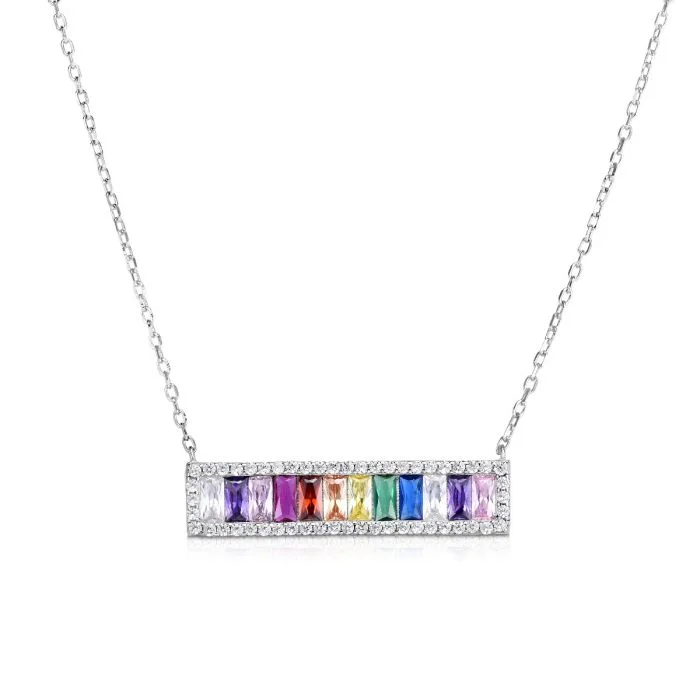 celestial constellation necklace silver Rainbow CZ Bar Sterling Silver Necklace