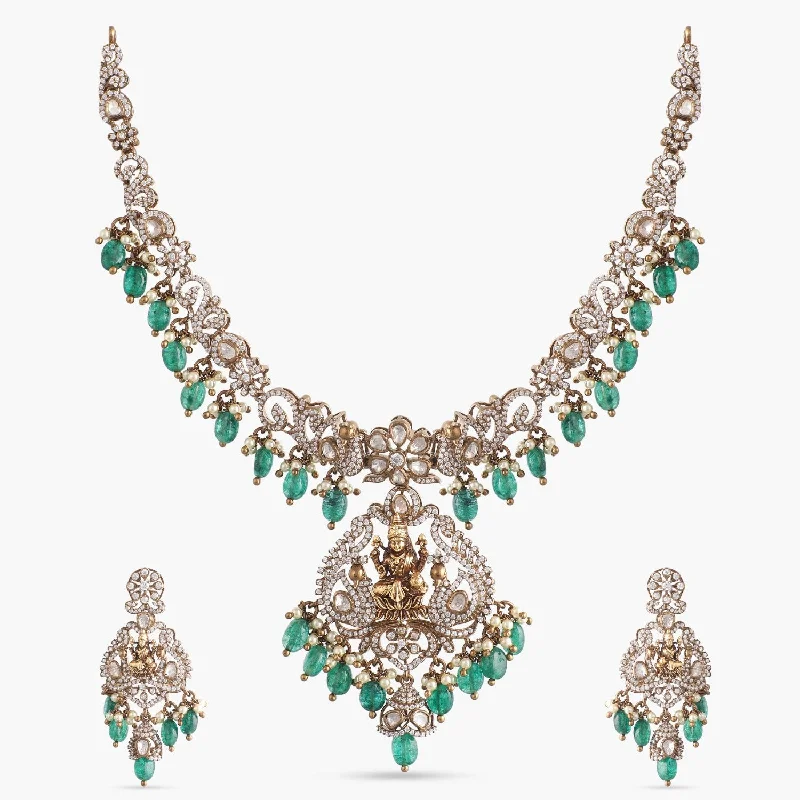 dainty beaded stretch bracelet Rajani Moissanite Silver Necklace Set