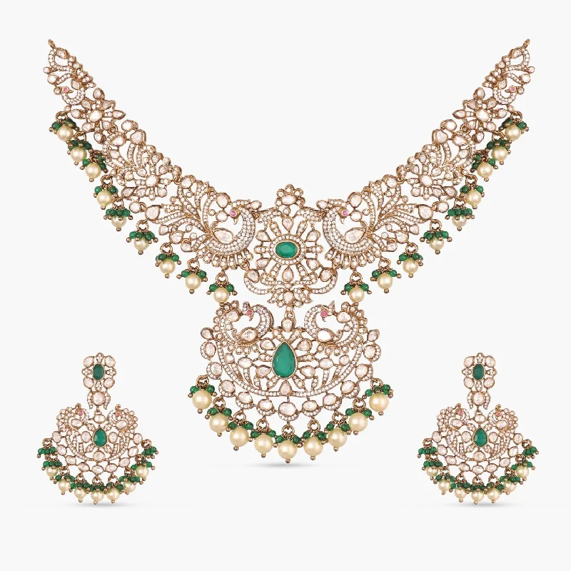 dainty feather charm necklace Regal Peacock Silver Moissanite Necklace Set