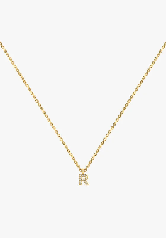 layered pearl choker necklace Letter 18K Gold Necklace w. Lab-Grown Diamonds