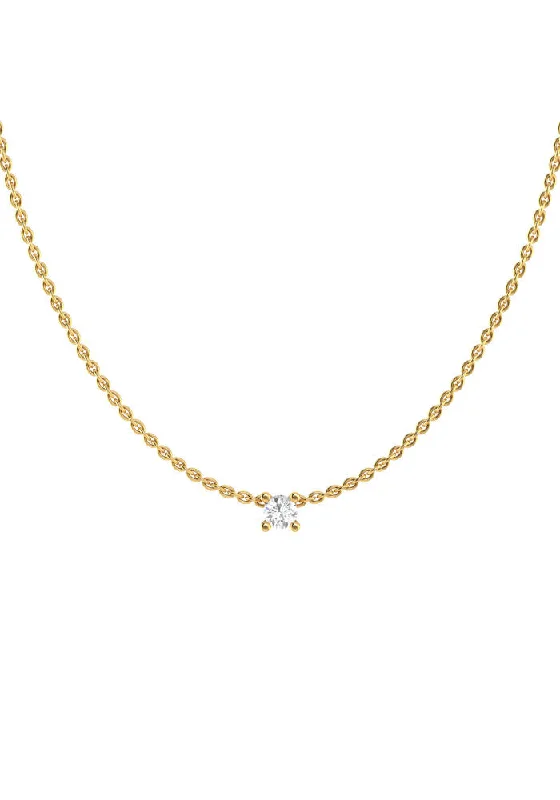 vintage-inspired pearl brooch Solitaire 18K Gold Necklace w. Lab-Grown Diamond