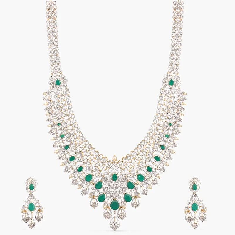 handcrafted gold stud earrings Ridhi CZ Silver Long Necklace Set
