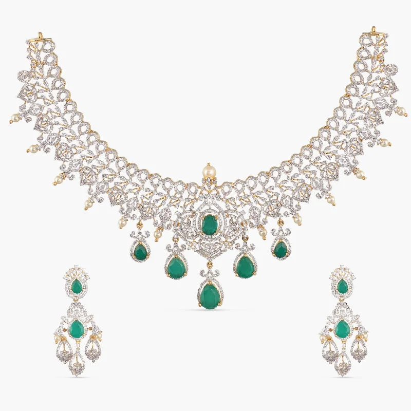 silver arrow pendant necklace Ridhi CZ Silver Necklace Set