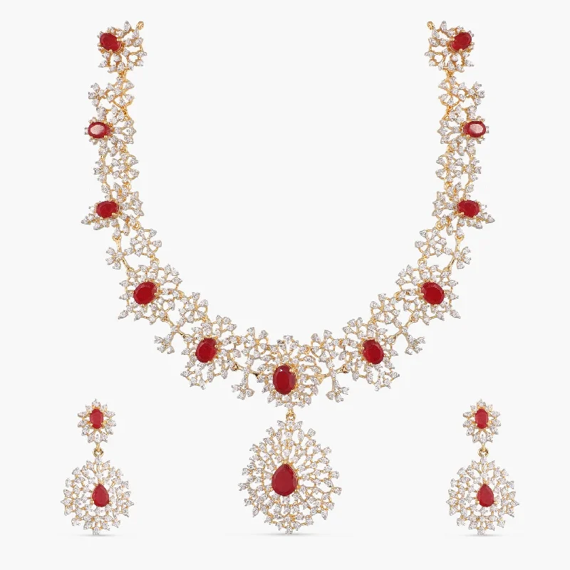 sapphire engagement ring halo Rosalia CZ Silver Necklace Set