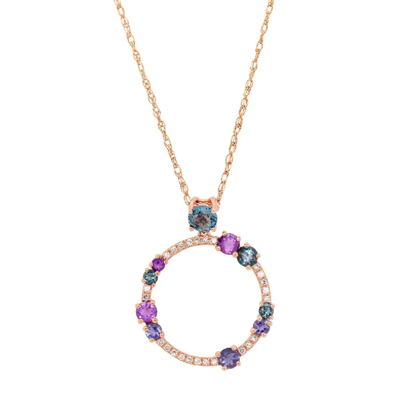 silver Celtic knot necklace ROSE GOLD CIRCLE PENDANT WITH MULTICOLORED GEMS AND DIAMONDS, .10 CT TW silver Celtic knot necklace ROSE GOLD CIRCLE PENDANT WITH MULTICOLORED GEMS AND DIAMONDS, .10 CT TW