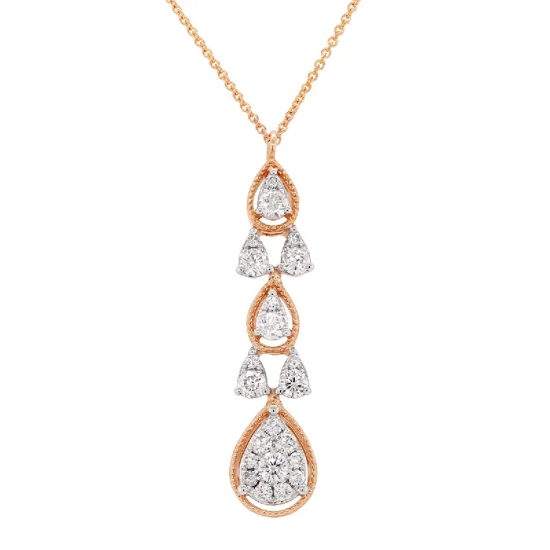 dainty chain bracelet layered ROSE GOLD DANGLE NECKLACE WITH 22 ROUND CUT DIAMONDS, .44 CT TW dainty chain bracelet layered ROSE GOLD DANGLE NECKLACE WITH 22 ROUND CUT DIAMONDS, .44 CT TW