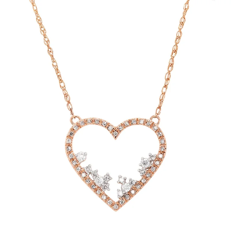 gold-plated snake chain bracelet ROSE GOLD OPEN HEART PENDANT WITH 51 DIAMONDS, .25 CT TW gold-plated snake chain bracelet ROSE GOLD OPEN HEART PENDANT WITH 51 DIAMONDS, .25 CT TW