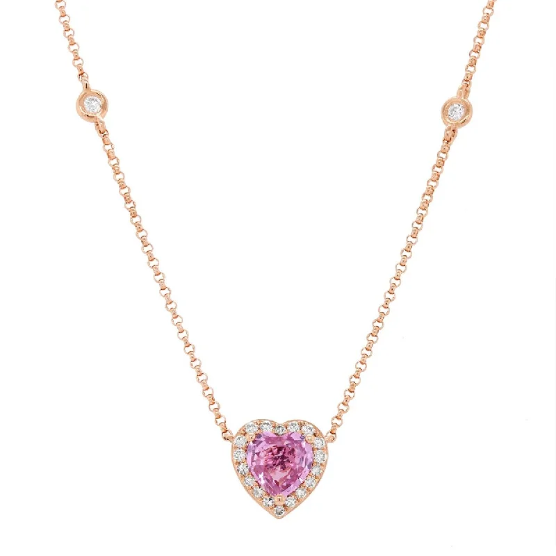 luxury emerald ring platinum ROSE GOLD PENDANT WITH HEART SHAPED PINK SAPPHIRE AND DIAMOND HALO, .18 CT TW luxury emerald ring platinum ROSE GOLD PENDANT WITH HEART SHAPED PINK SAPPHIRE AND DIAMOND HALO, .18 CT TW
