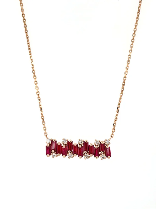 vintage rose-cut diamond ring Ruby Baguette and Round Diamond Rose Gold Necklace
