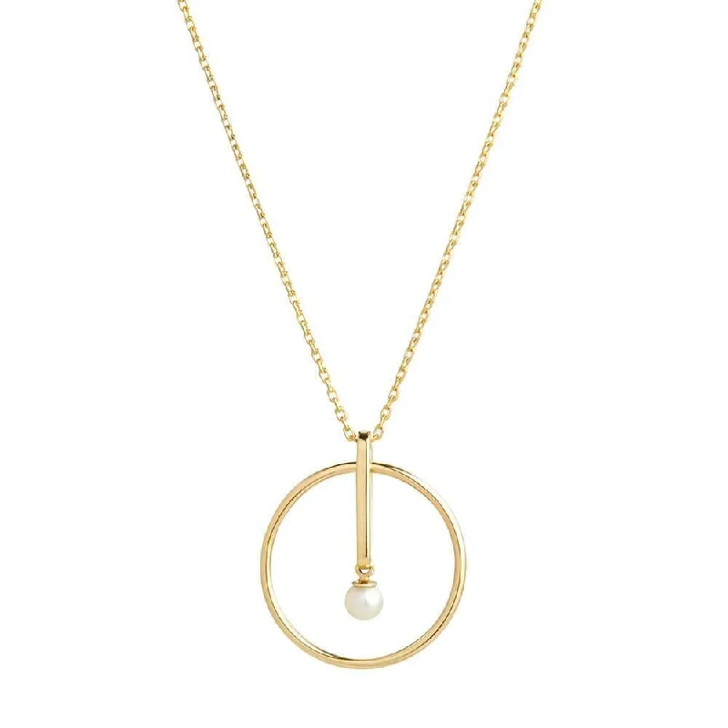emerald-cut engagement ring halo Astra Moon 18K Gold Necklace w. Pearl & Diamond