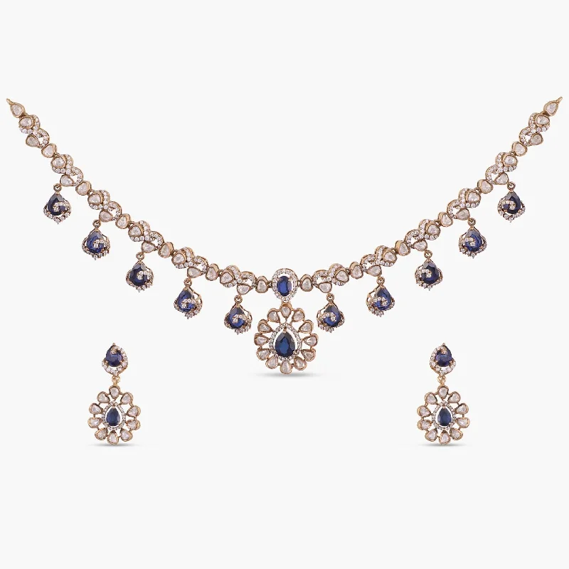 dainty sapphire gemstone bracelet Sabah Moissanite Silver Necklace Set