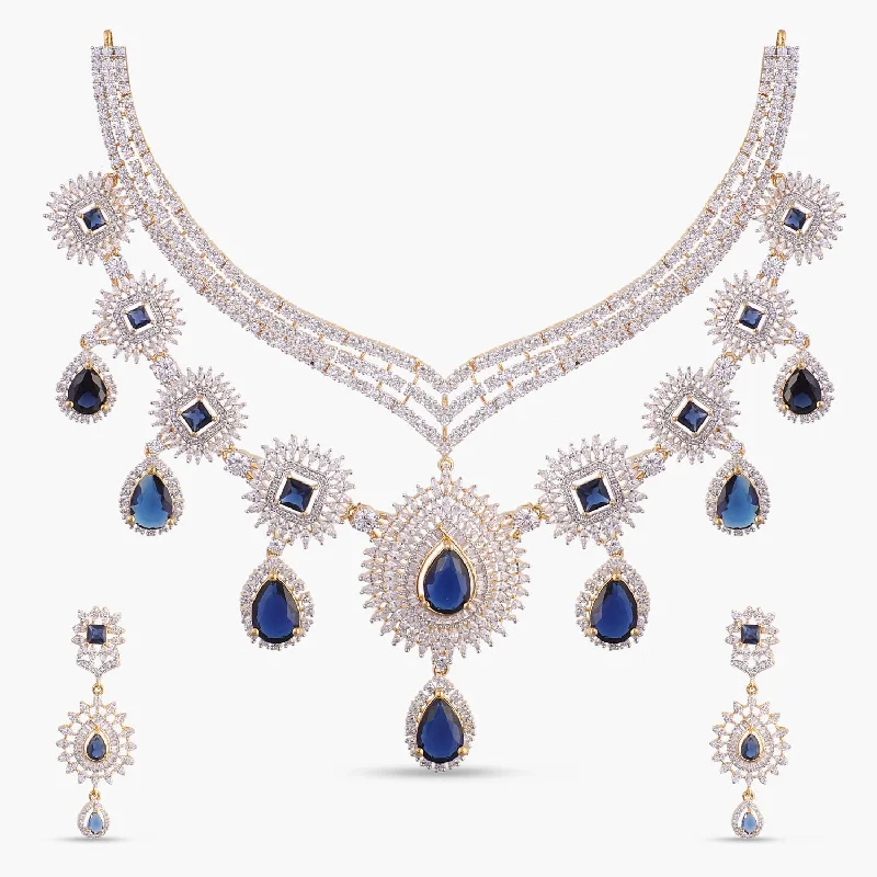 classic gemstone stud earrings Sapphire Radiance Layered CZ Silver Necklace Set