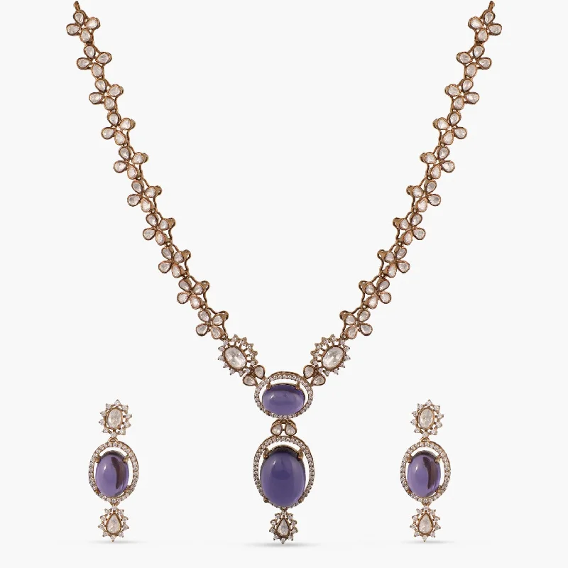 handmade leather ring Sapphire Shine Moissanite Silver Necklace Set