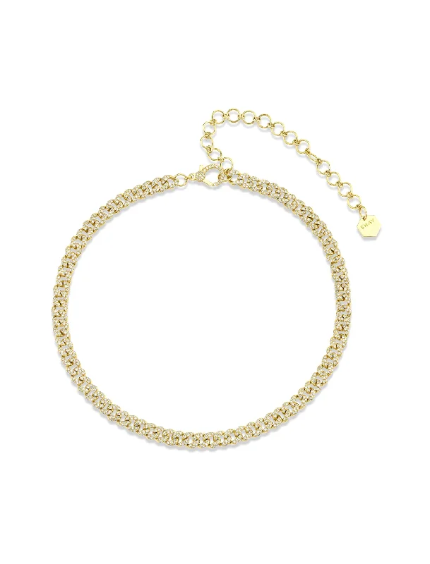 bold gothic vampire ring Mini Link, 18K Yellow Gold + Pavé Diamond Necklace