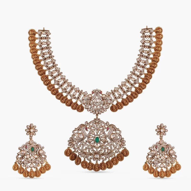 celestial moon and stars ring Shreeya Coin CZ Silver Necklace Set