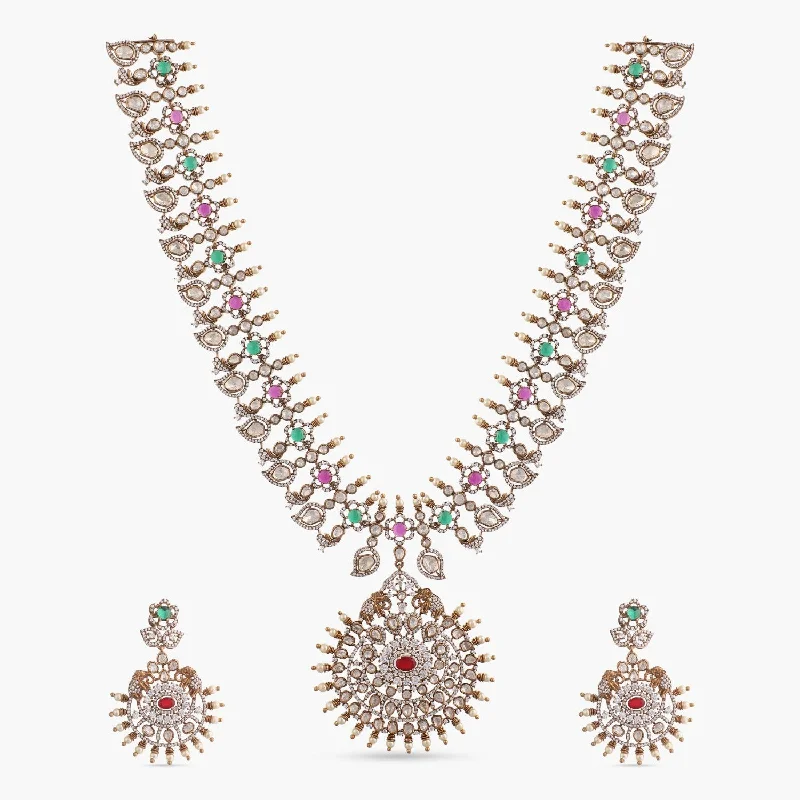 handmade braided leather necklace Sidhya Moissanite Silver Necklace Set